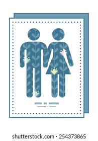 Vector blloming vines stripes couple in love silhouettes frame pattern invitation greeting card template
