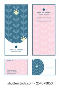 Vector blloming vines stripes vertical frame pattern invitation greeting, RSVP and thank you cards set