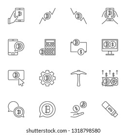 Vector Blockchain concept icons set in thin line style on white background