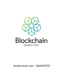 Vector Blockchain cube logo design template. Graphic crypto block logotype, icon and symbol. Modern bitcoin illustration isolated on background. Digital money label for technology and fintech industry