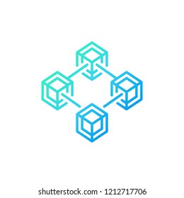 Vector Blockchain Technology blue line concept icon or logo element on white background