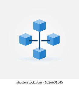 Vector blockchain technology sign or icon made with four blue cubes