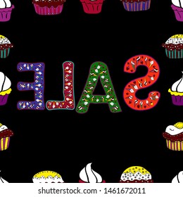 Vector. Blogging concept illustration for web page, promotional materials. Hand sketched Sale text as blog theme design. Perfect big letters for bloggers. Seamless. Picture in black, red, white colors