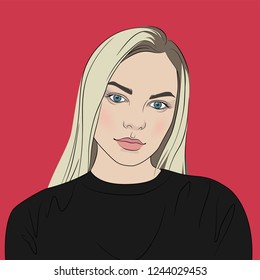 Vector blond hair woman with a neutral facial expression in balack clothes