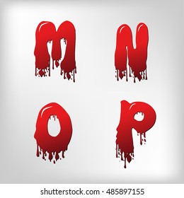 Vector blood alphabet is isolated on a white background,
