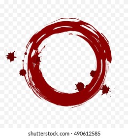 Vector blood circle with stains. Realistic blood stains, liquid drop. Blood splatter, vector illustration. Red grunge texture, ink. Halloween scary vector elements.