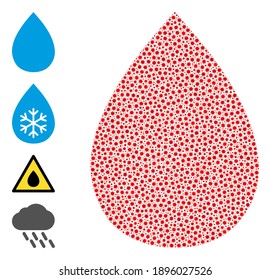 Collage de coronavirus con icono de gota de sangre vector. El mosaico de gota de sangre se hace con pequeños elementos de infección por coronavirus. Collage se crea para ilustraciones clínicas.
