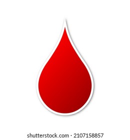 Icono de gota de sangre del vector. Pegatina de papel con sombra. La sangre roja cae aislada.