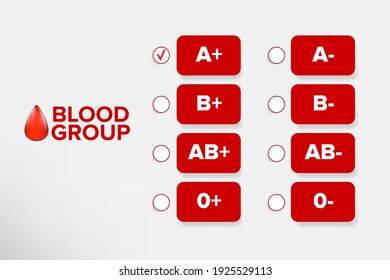 Vector Blood group banner set with red blood drop. Different blood types collection. Blood test design template