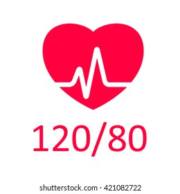 Vector blood pressure icon on white background. Heart, blood pressure measuring