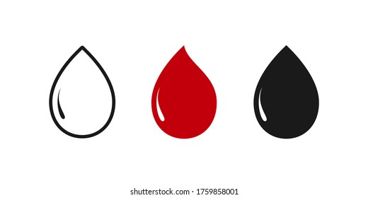 vector blood red, line, black. drop icons set on white background.