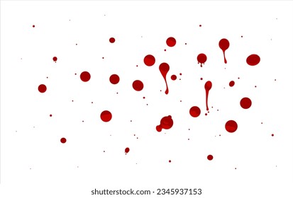 Vector blood splatter isolated on white background. Red blood drops texture. ink or paint splatter. Vector illustration of colorful blood splatters. Halloween concept.