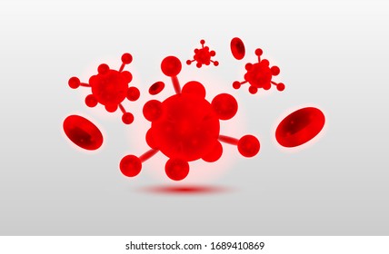 Vector of blood and viruses on white background. bacteria germs microorganism virus cell , human health microbiology science and virus outbreaking concept