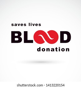 Vector blood word made with limitless symbol. Take a concern about human life and health, donate blood conceptual illustration.