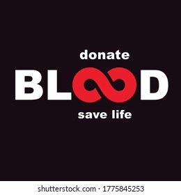 Vector blood word made with limitless symbol. Save life and donate blood conceptual illustration.