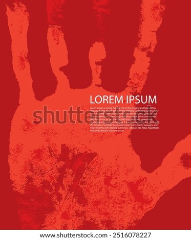 vector bloody red background with human hand, skin texture pattern. Scanning the palm and fingers, grunge vector illustration.