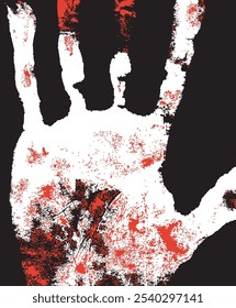 Vector de fondo rojo y negro con la mano humana, patrón de textura de la piel. Escaneando la palma y los dedos, Ilustración vectorial grunge.