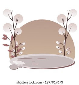 Vector bloom scene with leaves flat decorative elements