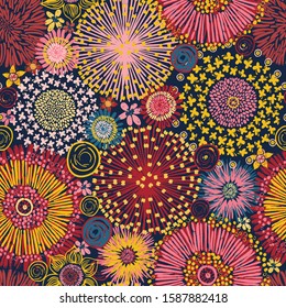 Vector Blooming bright flowers meadow seamless background, Waratah top view pattern