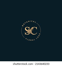 Vector Blooming Floral Initial SC Monogram and Logo