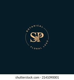 Monograma de SP inicial floral de explosión vectorial y logotipo