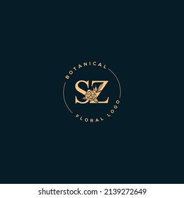 Vector Blooming Floral Initial SZ Monogram and Logo