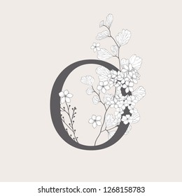 Vector Blooming Floral Number 0 monogram or logo. Numeric Flowered 0 with Flowers and Branches. Wildflowers. Floral Design