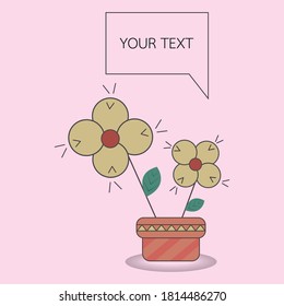 Vector blooming flowers in pots with text box On a pink background For the design of invitation card for birthday, women's day, Valentine's Day
