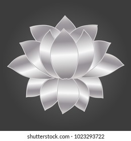 vector blooming Lotus flower symmetrical symbol of metal sheets on dark background