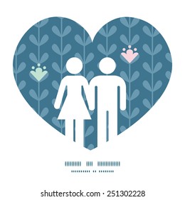 Vector blooming vines stripes couple in love silhouettes frame pattern invitation greeting card template