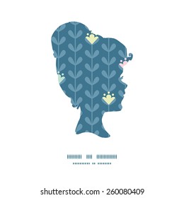 Vector blooming vines stripes girl portrait silhouette pattern frame