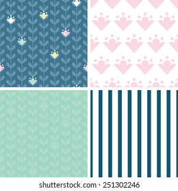Vector blooming vines stripes set of four marching repeat patterns