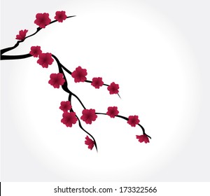 vector blossom branch with red flowers