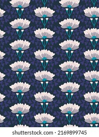 Vector blossom flower pattern with petals and leaves for print, wallpapers, texture, textile.