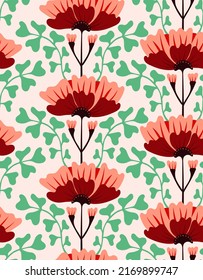 Vector blossom flower pattern with petals and leaves for print, wallpapers, texture, textile.