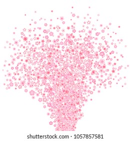 Vector blossom fountain with pink cherry or sakura flowers in flat style