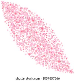 Vector blossom greeting card background with pink cherry or sakura flowers in flat style