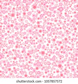 Vector blossom greeting card background with pink cherry or sakura flowers in flat style