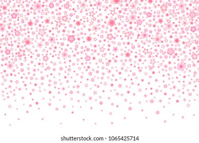 Vector blossom greeting card background with pink cherry or sakura flowers in flat style