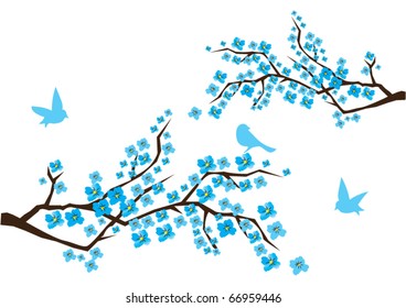 vector blossom tree branches with birds