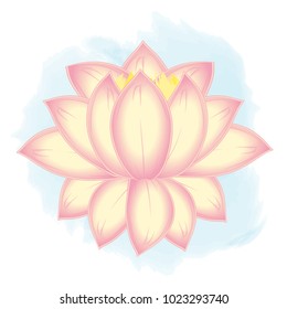 vector blossoming Lotus flower on a background of blue watercolor stains