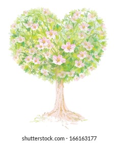 Vector blossoming tree heart shape.