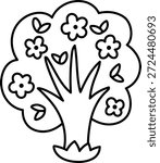 Vector blossoming tree line icon isolated on white background. Garden or forest plant with flowers and leaves. Black and white spring, Easter or farm illustration, coloring page
