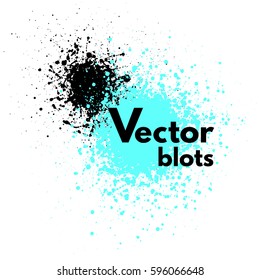 Vector blots, blotches with stains, blobs, splashes, splatters, specks, flecks. Set of two different hand drawn blot, smudge templates. Abstract vector background. 