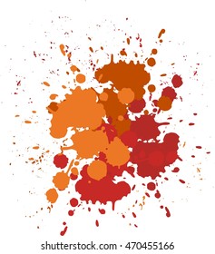 Vector blots orange-brown background. Blobs and splashes of paint. Red blobs Orange  blot, Red smear,Orange dab, Red blotch, Orange blur Holidays Holi or Mardi Gras Festive backdrop Typographic 