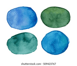 Vector blots with watercolor effect in green and blue palette. Multicolored stains with watercolor effect. Watercolor speech bubble. Watercolor text cloud. Watercolor textures isolated on white