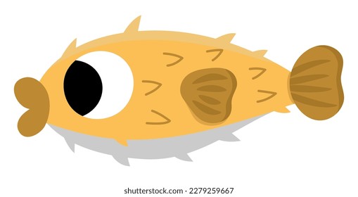 Vector blowfish icon. Under the sea illustration with cute funny deflated spiky fish. Ocean animal clipart. Cartoon underwater or marine clip art for children isolated on white background
