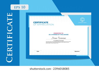 Vektor Blue A4 Certificate Award Vorlage Design Blue Color Design Graduierung Luxus-Style-Zertifikat 