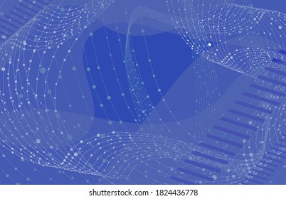 Vector Blue Abstract Background Template, Geometric Shapes and Connected Dots, Curly Lines, Geometry Pattern, Graphic Backdrop.
