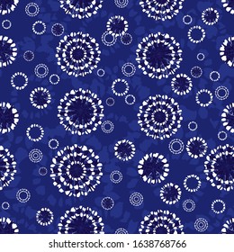 Vector blue abstract circles snowflakes seamless background. Christmas snow decoration. Suitable for textile, gift wrap and wallpaper.